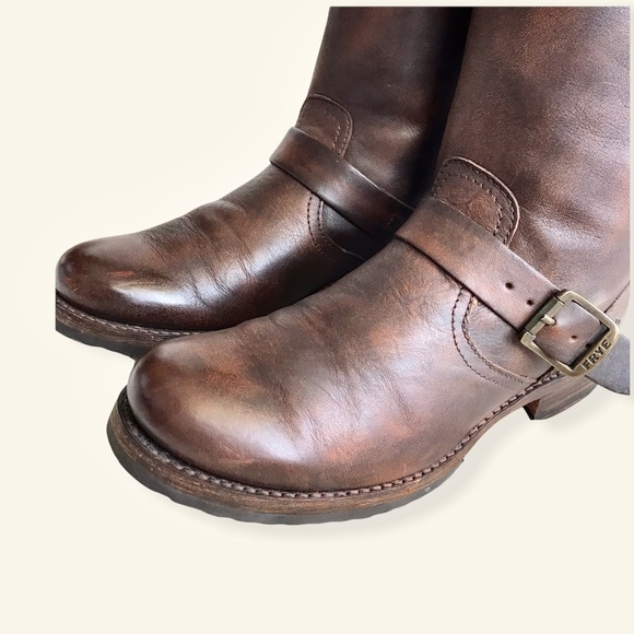 Frye Veronica Slouch Brown Leather Engineer Boots - Picture 12 of 16